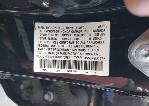 2018 Honda Civic Ex from USA, damaged, VIN 2HGFC2F76JH576823